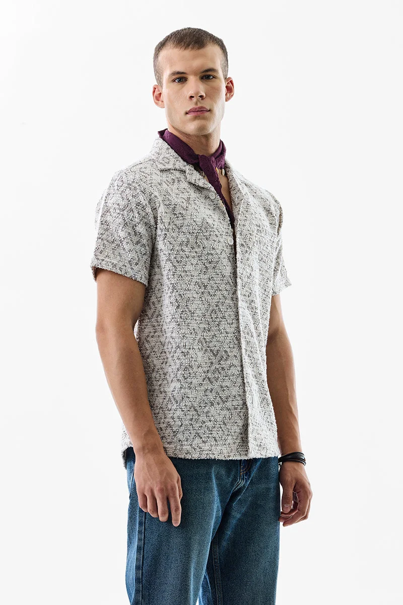 SNITCH Slim Fit Self-Design Off White Shirt